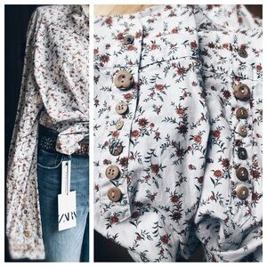 OOAK Buttondown Mini floral Multi Button